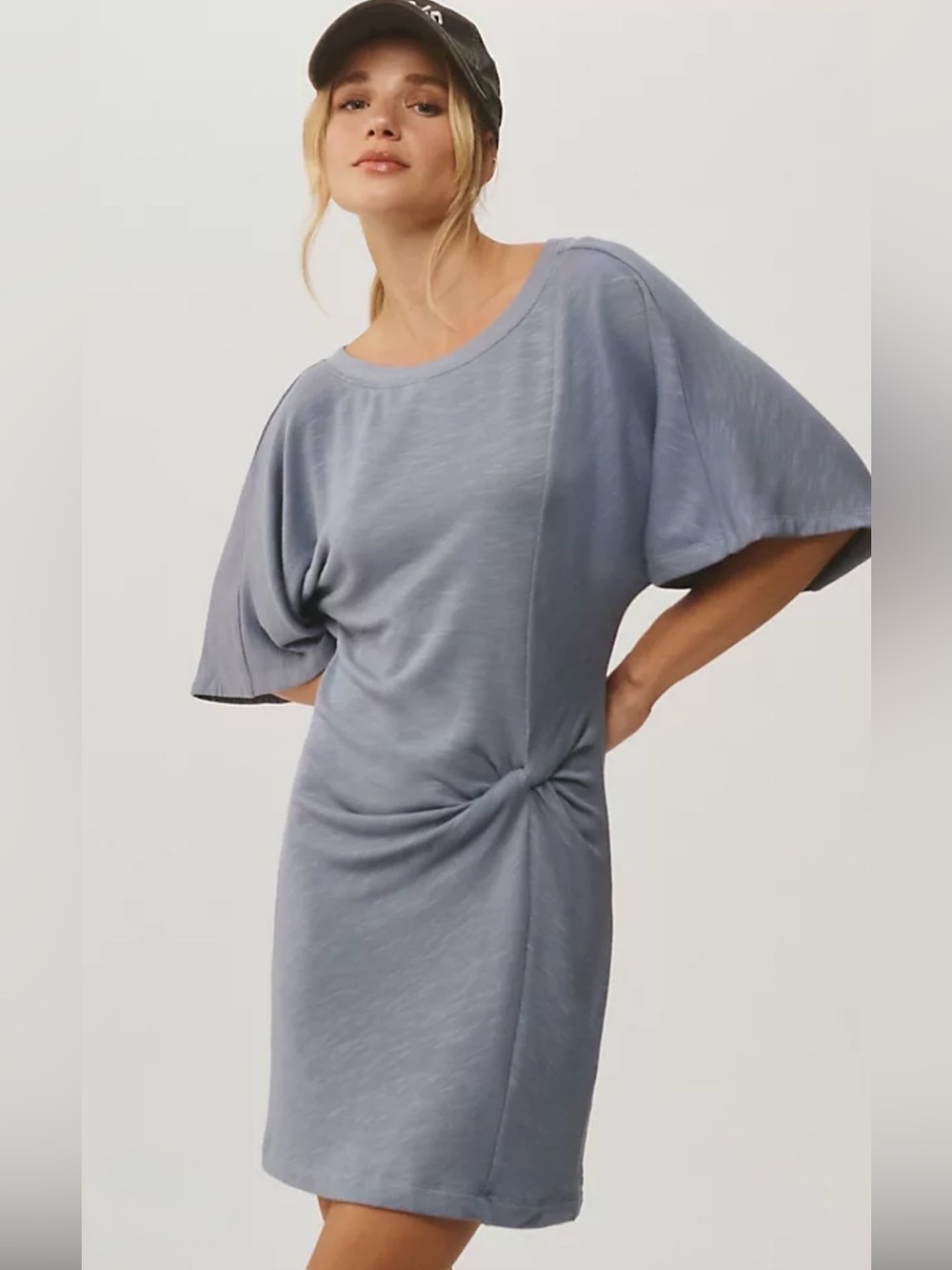Casual Knot-Front Mini Dress in Slate Blue